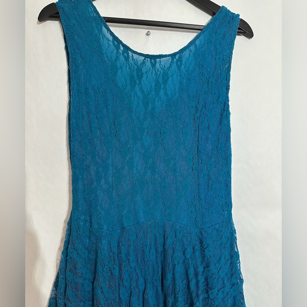 Adore Turquoise Lace Handkerchief Layered Hem Dress Y2K Fairycore Size Large - Picture 7 of 8